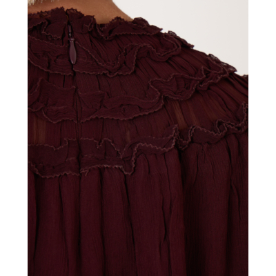Ulla Johnson Isolda Silk Smocked Blouse Mahogany