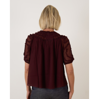 Ulla Johnson Isolda Silk Smocked Blouse Mahogany