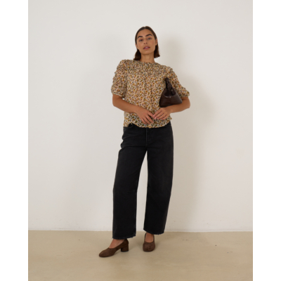 Ulla Johnson Isolda Silk Smocked Blouse beige