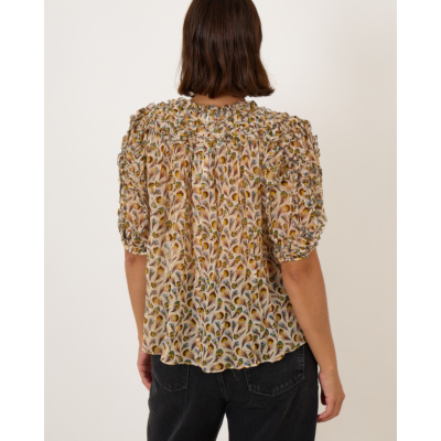 Ulla Johnson Isolda Silk Smocked Blouse beige