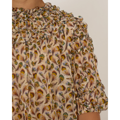 Ulla Johnson Isolda Silk Smocked Blouse beige