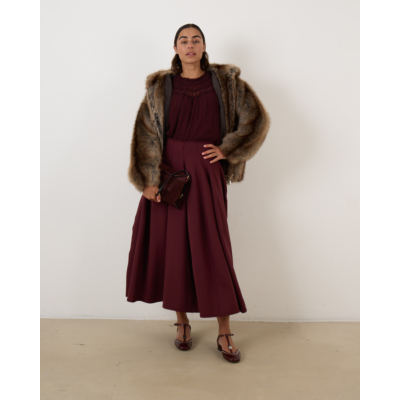 Ulla Johnson Rea High Waist Midi Skirt Bordo