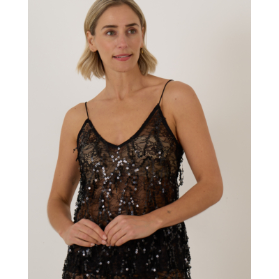 Love Stories Eve Sheer Sequine Top Zwart