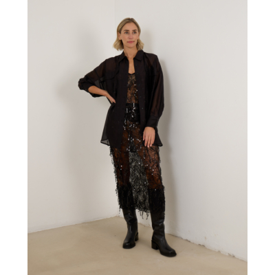 Love Stories Eve Sheer Sequine Top Zwart