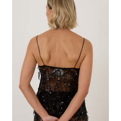Love Stories Eve Sheer Sequine Top Zwart