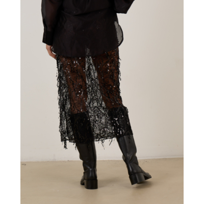 Love Stories Midi Rok Sequine Sheer Zwart