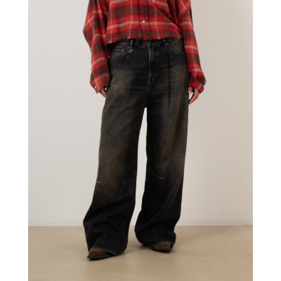 R13 Wayne Articulated Knee Jean Ashbury Black