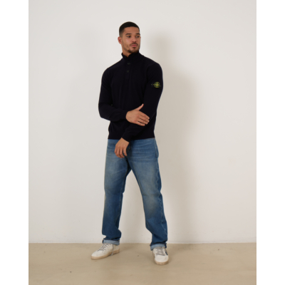Stone Island Knit Half-Button Jumper 5100002 Navy Blue