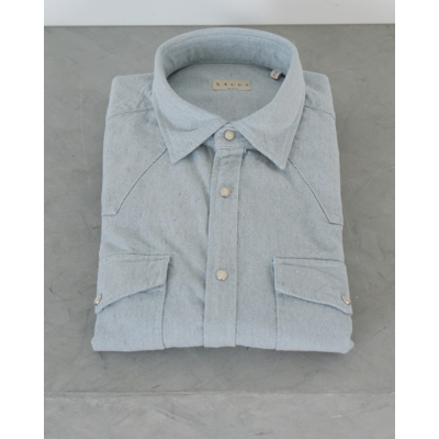 Xacus Indigo Textured Washed Shirt Blauw
