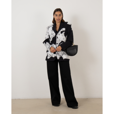 1/OFF Blazer Navy Krijtstreep Wit Kant