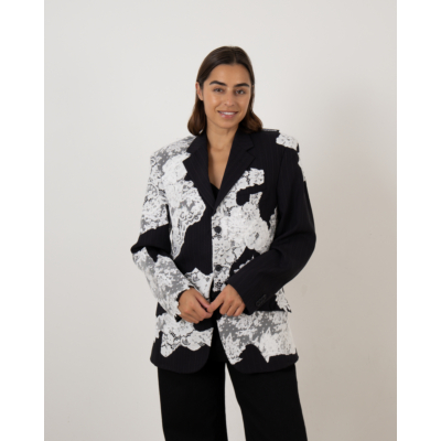 1/OFF Blazer Navy Krijtstreep Wit Kant
