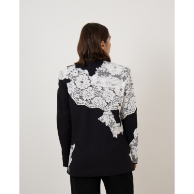 1/OFF Blazer Navy Krijtstreep Wit Kant