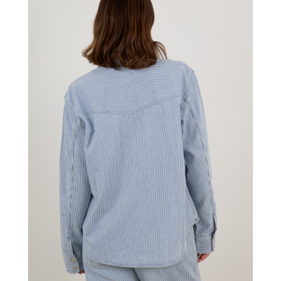 Xírena Byron Blouse Lange Mouw Gestreept Blauw