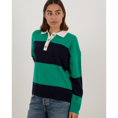 Xírena Braxton Polo Sweater Gestreept Navy Groen