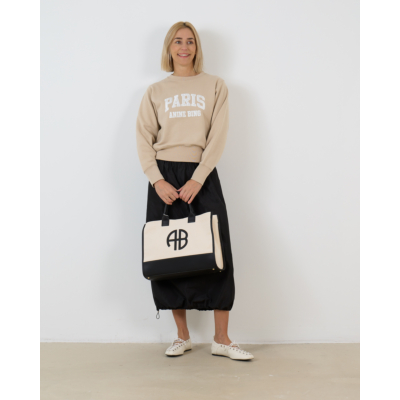 Anine Bing Harry Shrunken Paris Crewneck Sweatshirt Beige