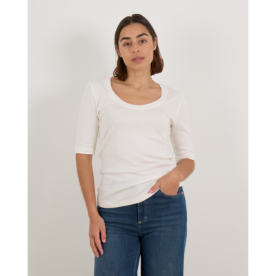 Closed Stretchy Aangesloten T-Shirt met Lage Hals Wit