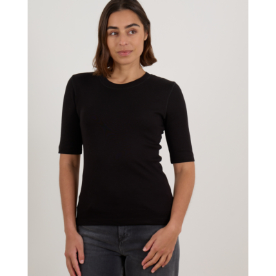 Closed Aansluitend Ribbed Jersey T-Shirt met Stretch Zwart