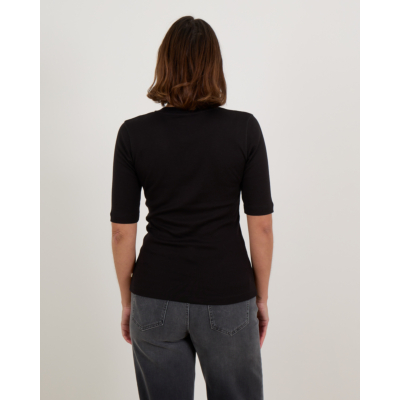 Closed Aansluitend Ribbed Jersey T-Shirt met Stretch Zwart