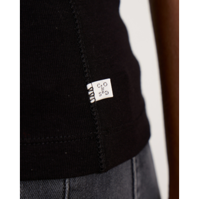 Closed Aansluitend Ribbed Jersey T-Shirt met Stretch Zwart