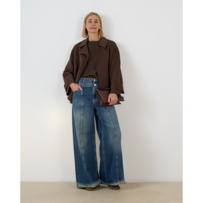 Closed Zoya-x Wide Leg Jeans met Dubbele Tailleband Blauw
