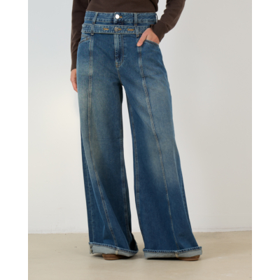 Closed Zoya-x Wide Leg Jeans met Dubbele Tailleband Blauw