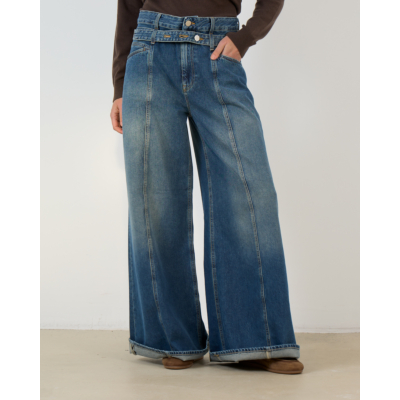 Closed Zoya-x Wide Leg Jeans met Dubbele Tailleband Blauw
