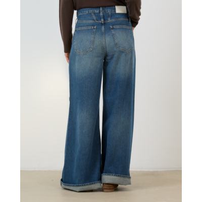 Closed Zoya-x Wide Leg Jeans met Dubbele Tailleband Blauw