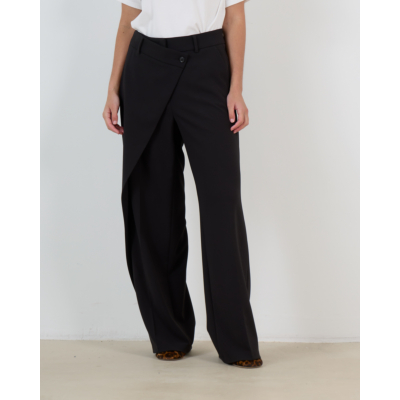 Cambio Anais Wijde Pantalon met Asymmetrische Sluiting Zwart