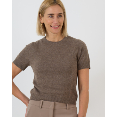 People's Republic of Cashmere Kasjmier Shirt Korte Mouwen Taupe