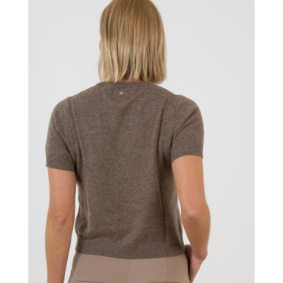 People's Republic of Cashmere Kasjmier Shirt Korte Mouwen Taupe