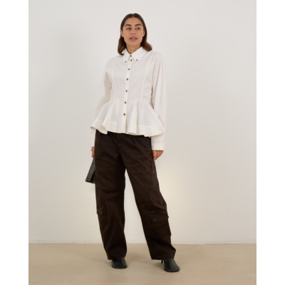 Ganni Getailleerde Peplum Blouse Wit