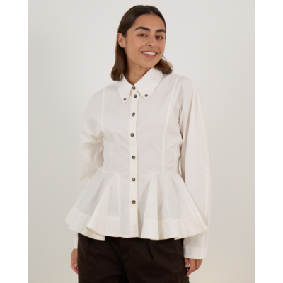 Ganni Getailleerde Peplum Blouse Wit