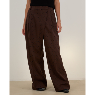 Ganni Flock Check Cross-over Trousers Coffee