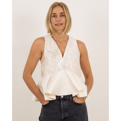 Ganni Satin Cloque Peplum Top Wit