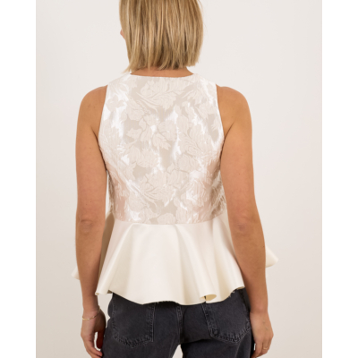 Ganni Satin Cloque Peplum Top Wit