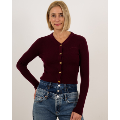 Ganni Wollen V-neck Cardigan Geribd Bordeaux