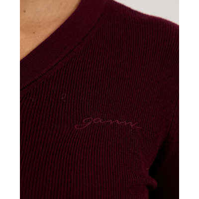 Ganni Wollen V-neck Cardigan Geribd Bordeaux