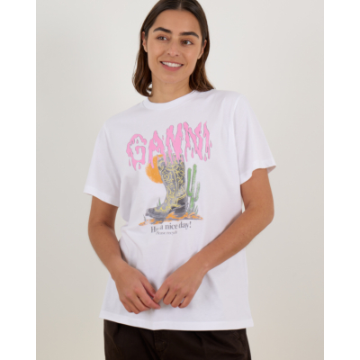 Ganni Western Boot Print T-shirt Wit
