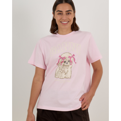 Ganni Poodle Print T-shirt Roze