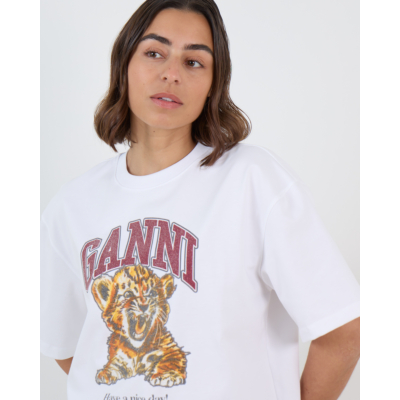 Ganni Katoenen Tijger Graphic T-Shirt Wit