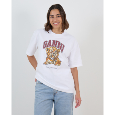 Ganni Katoenen Tijger Graphic T-Shirt Wit