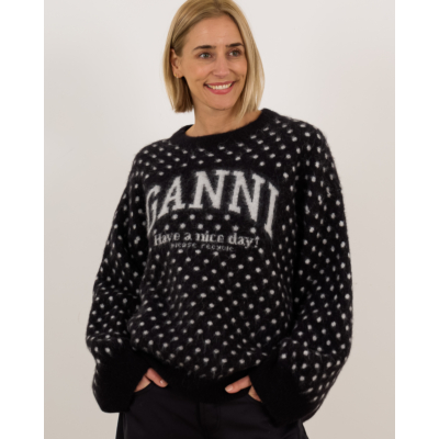 Ganni Polka brushed sweater ronde hals zwart