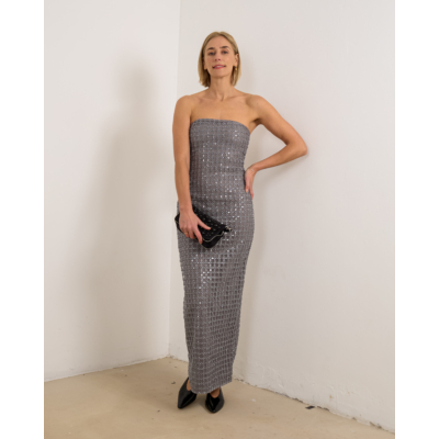 Rotate Beaded Mesh Maxi Jurk Zilver