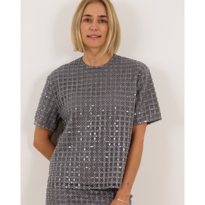 Rotate Beaded T-shirt Castor Grey