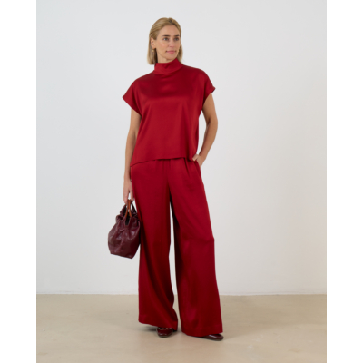 Drykorn Tweezer Wijde Pantalon in Satijn Rood L34