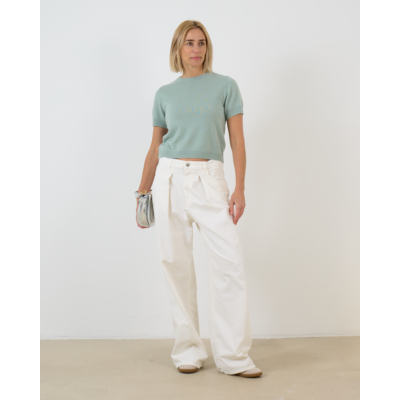 Haikure Katoen-Linnen Mix Jeans met Voorplooi Wit