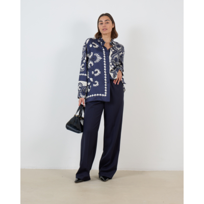 Weekend Max Mara  Wollen Wide Leg Pantalon met Trekkoord Navy