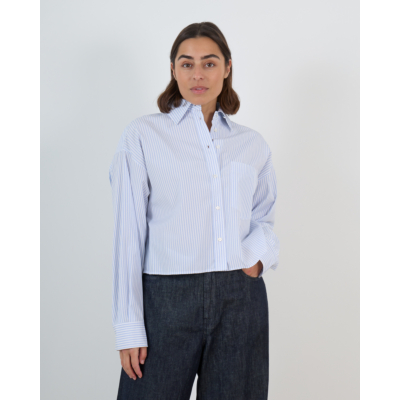 Weekend Max Mara  Boxy Geplooide Blouse Gestreept Wit Blauw