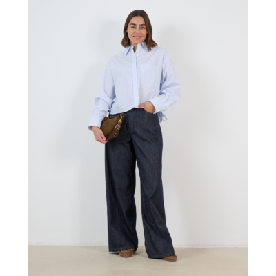 Weekend Max Mara  Boxy Geplooide Blouse Gestreept Wit Blauw