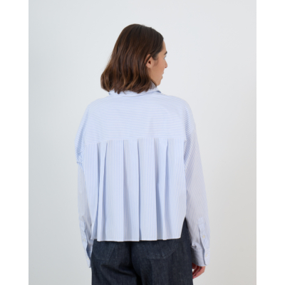 Weekend Max Mara  Boxy Geplooide Blouse Gestreept Wit Blauw